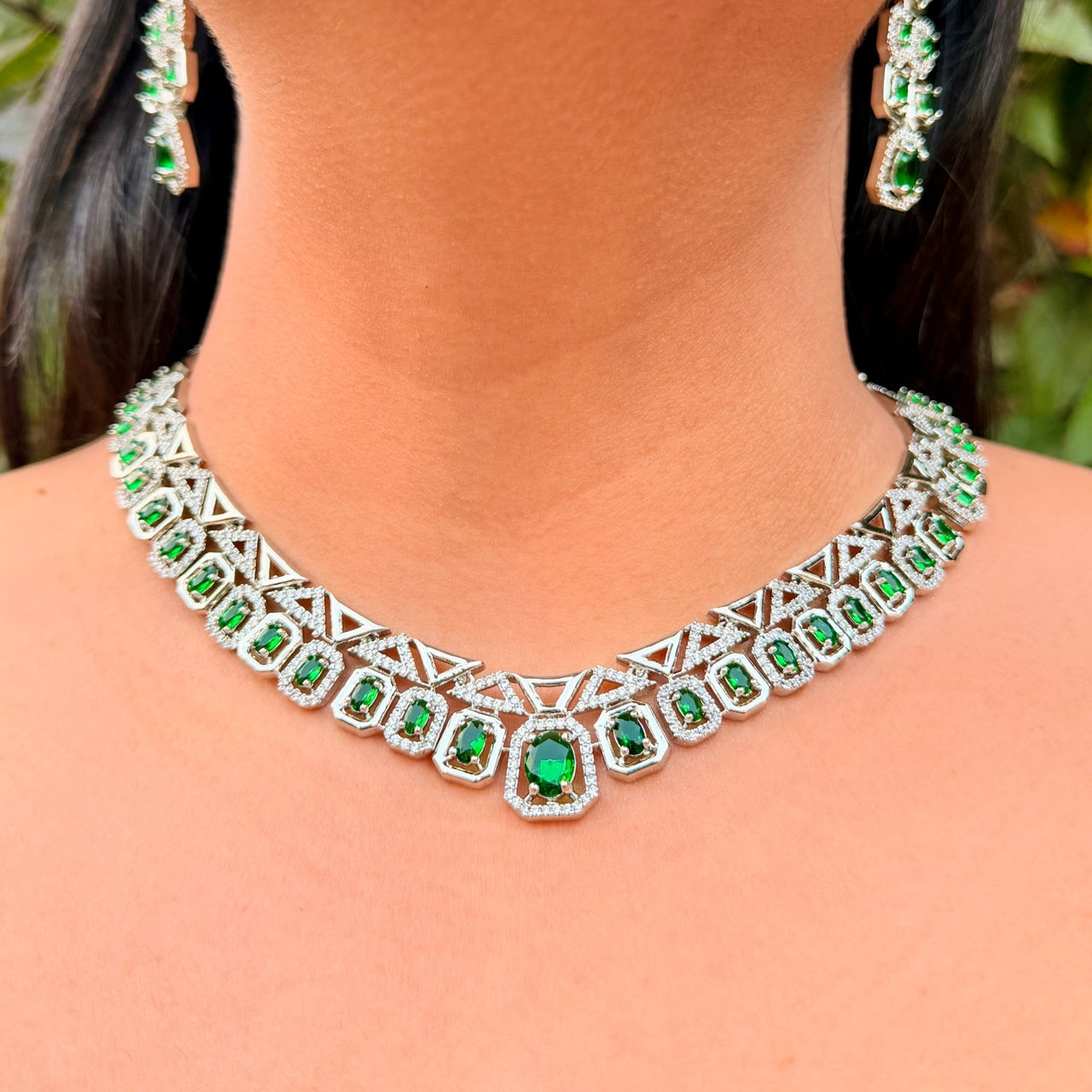 Luxury Emerald Green CZ Choker Necklace Set – Bridal Indian Wedding Jewelry
