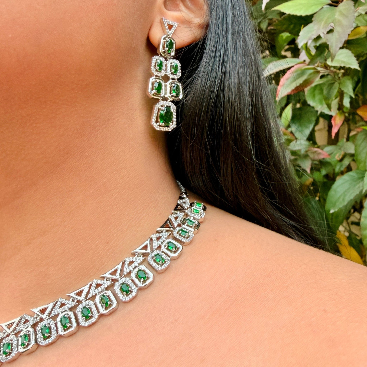 Luxury Emerald Green CZ Choker Necklace Set – Bridal Indian Wedding Jewelry