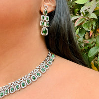 Thumbnail for Luxury Emerald Green CZ Choker Necklace Set – Bridal Indian Wedding Jewelry