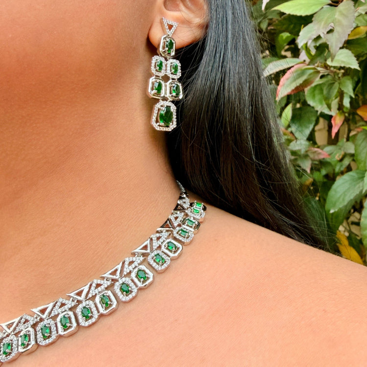 Luxury Emerald Green CZ Choker Necklace Set – Bridal Indian Wedding Jewelry