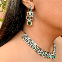 Thumbnail for Luxury Emerald Green CZ Choker Necklace Set – Bridal Indian Wedding Jewelry