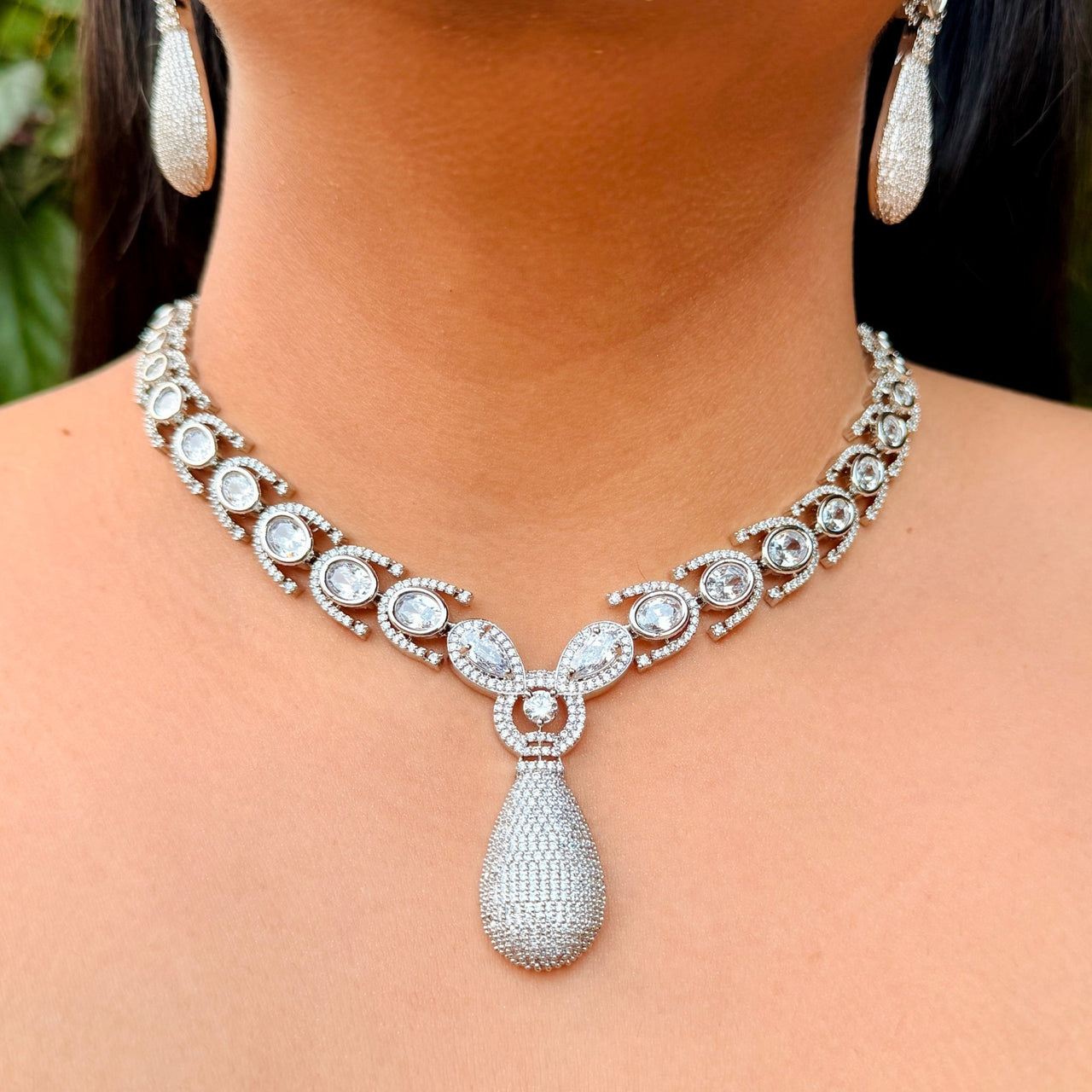 Luxury Cubic Zirconia Wedding Jewelry Set – Silver Bridal Necklace & Earrings