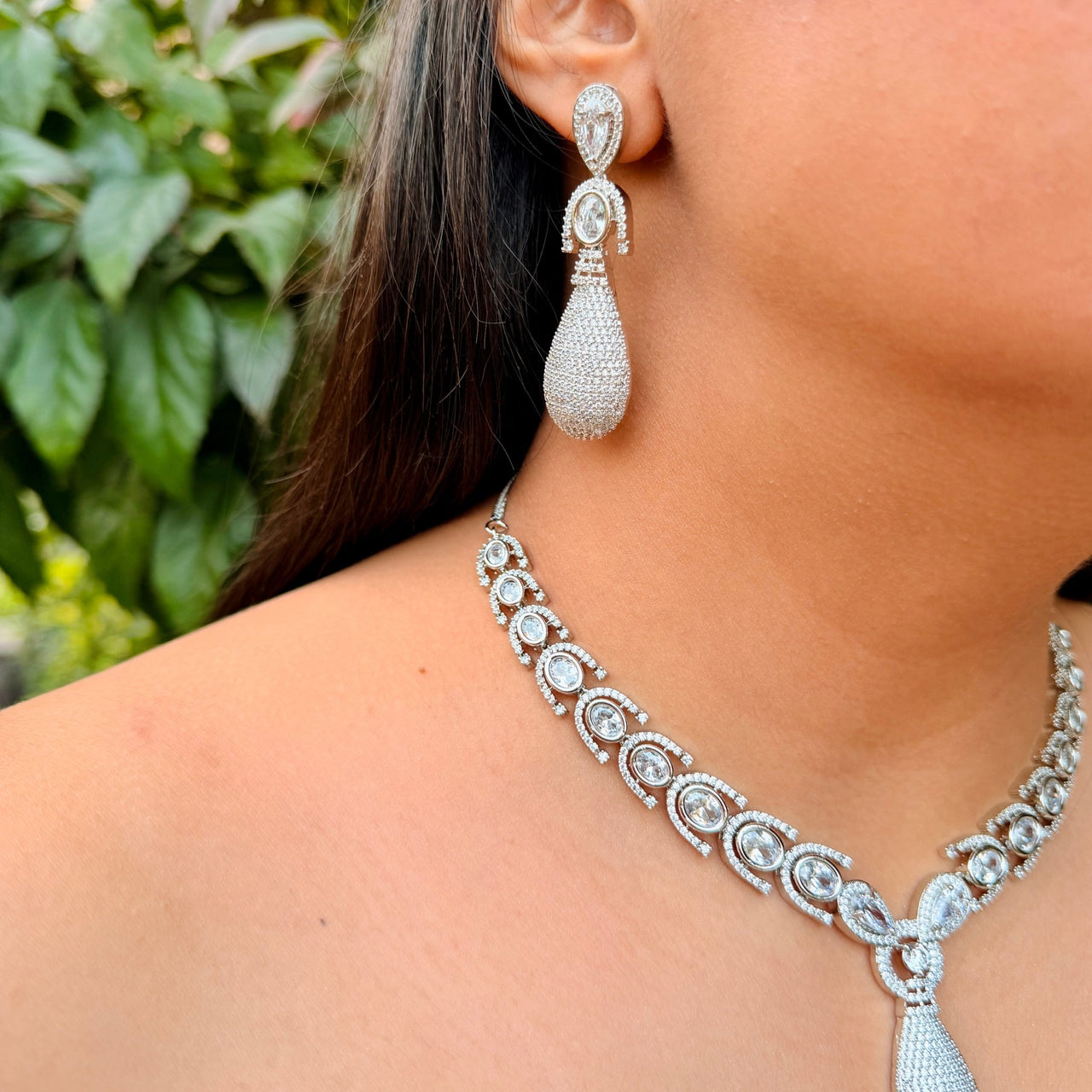 Luxury Cubic Zirconia Wedding Jewelry Set – Silver Bridal Necklace & Earrings
