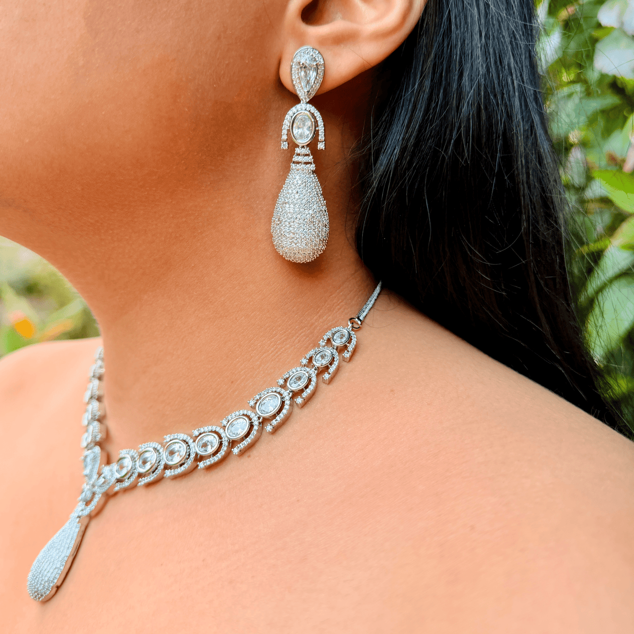 Luxury Cubic Zirconia Wedding Jewelry Set – Silver Bridal Necklace & Earrings