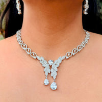 Thumbnail for Beautiful Bridal Jewelry Set For Bride, Diamond Necklace and Earrings Set, Teardrop Pendant & Earrings Statement Necklace