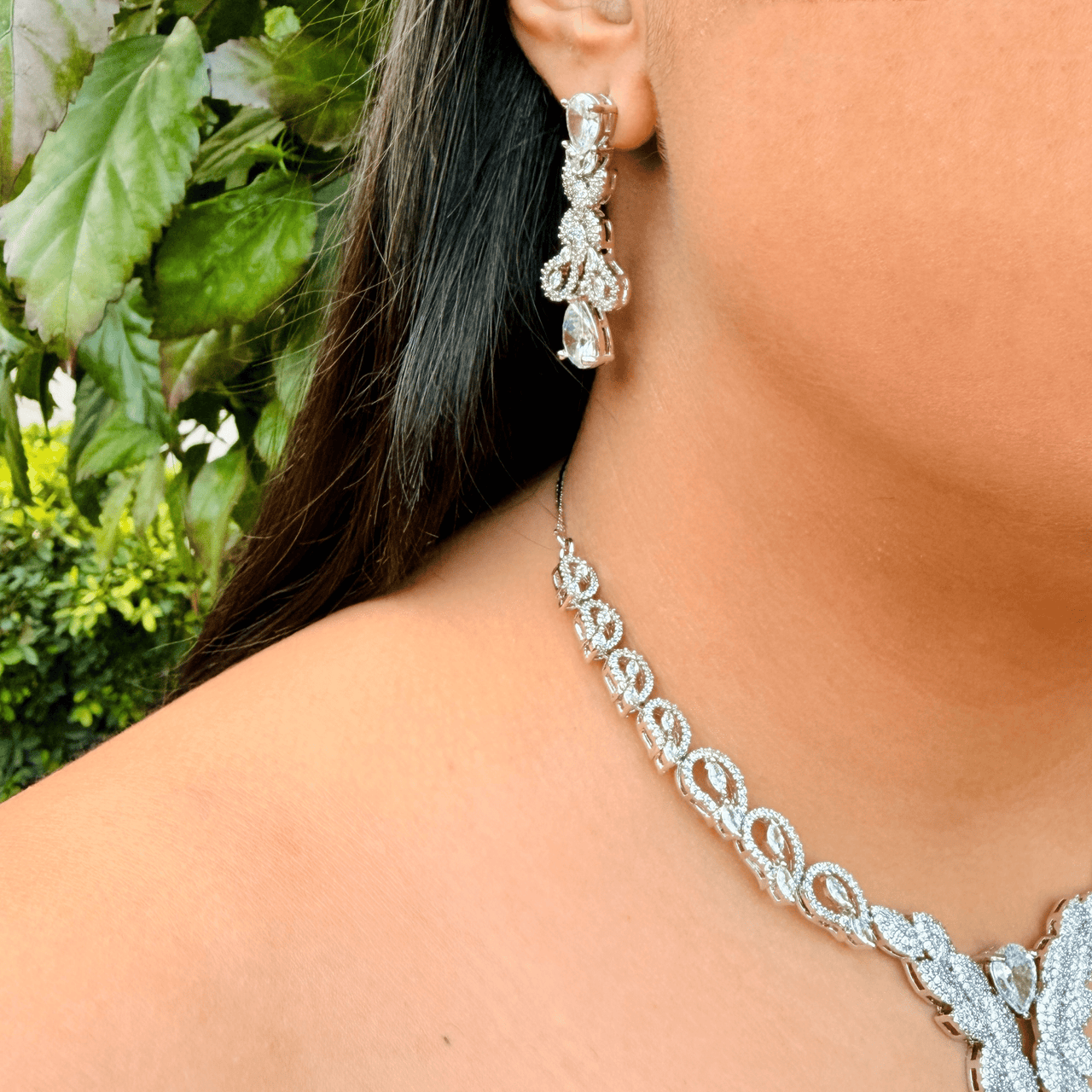 Beautiful Bridal Jewelry Set For Bride, Diamond Necklace and Earrings Set, Teardrop Pendant & Earrings Statement Necklace