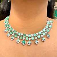 Thumbnail for Bridal Mint Green CZ AD Choker Necklace Set – Full Wedding Jewelry Set