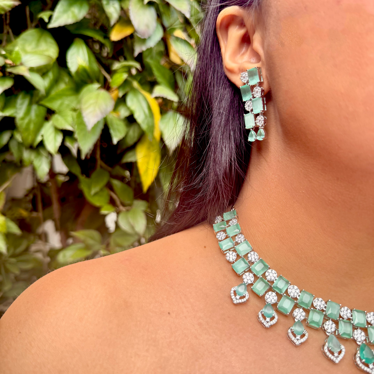 Bridal Mint Green CZ AD Choker Necklace Set – Full Wedding Jewelry Set
