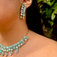 Thumbnail for Bridal Mint Green CZ AD Choker Necklace Set – Full Wedding Jewelry Set