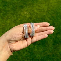 Thumbnail for Elegant Silver Baguette Hoop Earrings – Sparkling Statement Party Jewelry