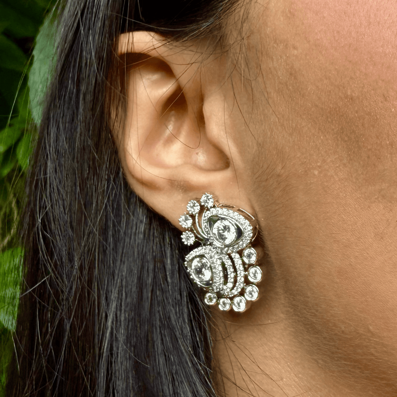 CZ Statement Stud Earrings – Silver Sparkle Bridal Jewelry for Women