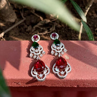 Thumbnail for CZ Droplet Earrings – Ruby Emerald Multicolor Heavy Silver Finish Jewelry