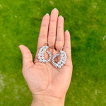 Thumbnail for CZ Leaf Hoop Earrings – Silver Tone Indian Party Wear Jewelry