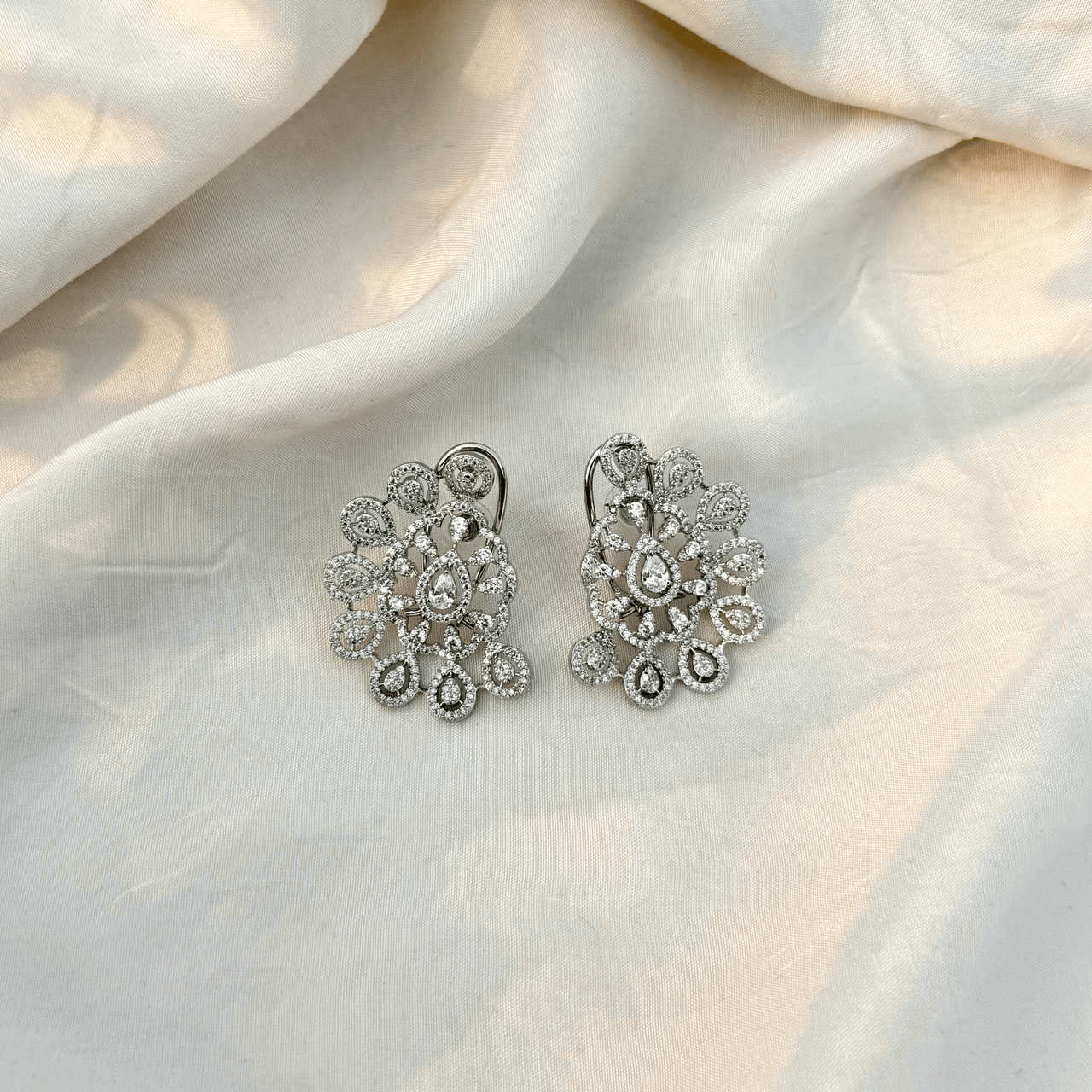 Crystal Sunburst Statement Earrings with CZ Stones – Art Deco Bridal Earrings