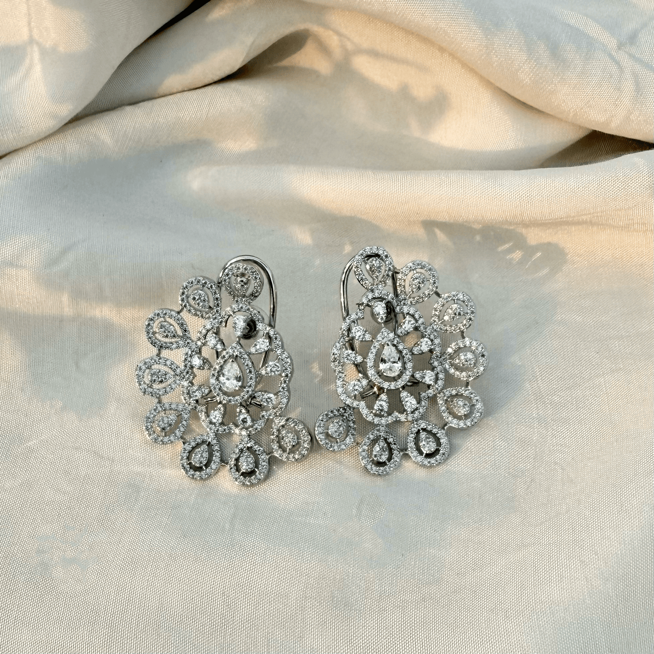Crystal Sunburst Statement Earrings with CZ Stones – Art Deco Bridal Earrings