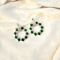 Thumbnail for Emerald Mint Green CZ Dangle Earrings – Silver Tone Statement Indian Jewelry