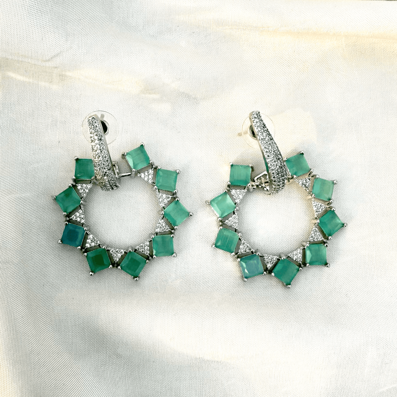 Mint Green CZ Drop Earrings – Silver Emerald Style Indian Jewelry