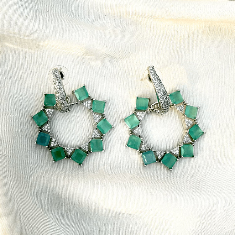 Mint Green CZ Drop Earrings – Silver Emerald Style Indian Jewelry