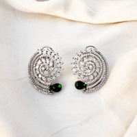 Thumbnail for Green CZ American Diamond Leaf Earrings – Silver Tone Elegant Jewelry