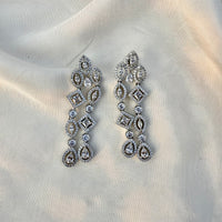 Thumbnail for Elegant CZ Dangle Earrings – Silver Tone American Diamond Bridal Jewelry