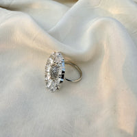 Thumbnail for Floral CZ Adjustable Ring – Silver Tone Flower Statement Jewelry