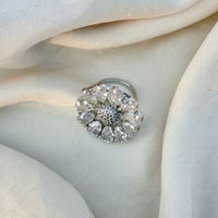Thumbnail for Floral CZ Adjustable Ring – Silver Tone Flower Statement Jewelry