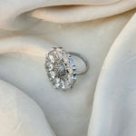 Thumbnail for Clear CZ Daisy Statement Ring – Silver Tone Flower Ring