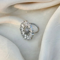Thumbnail for Floral CZ Adjustable Ring – Silver Tone Flower Statement Jewelry