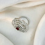 Thumbnail for Pink Ruby Octagon CZ Statement Ring – Adjustable Silver Flower Ring