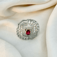 Thumbnail for Elegant Floral Cubic Zirconia Statement Ring – Adjustable Silver Tone Flower Jewelry for Women
