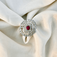 Thumbnail for Elegant Floral Cubic Zirconia Statement Ring – Adjustable Silver Tone Flower Jewelry for Women