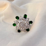 Thumbnail for Emerald Lotus CZ Statement Ring – Silver Tone Adjustable Band