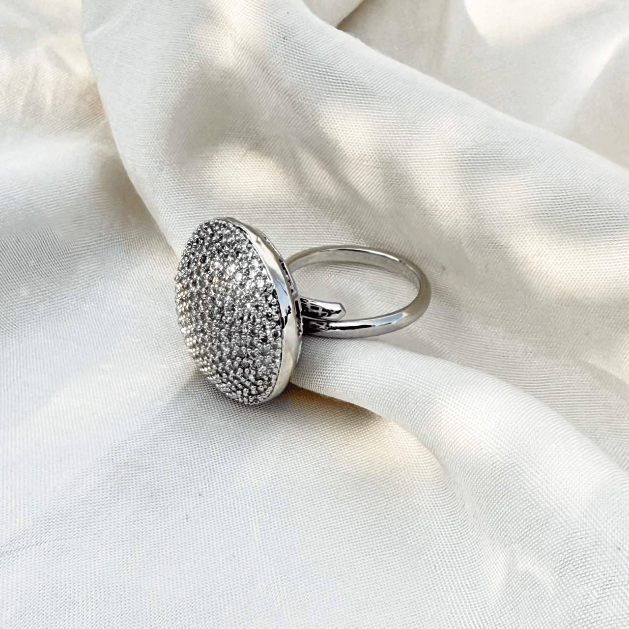 Silver CZ Adjustable Cocktail Ring – Statement Jewelry for Women