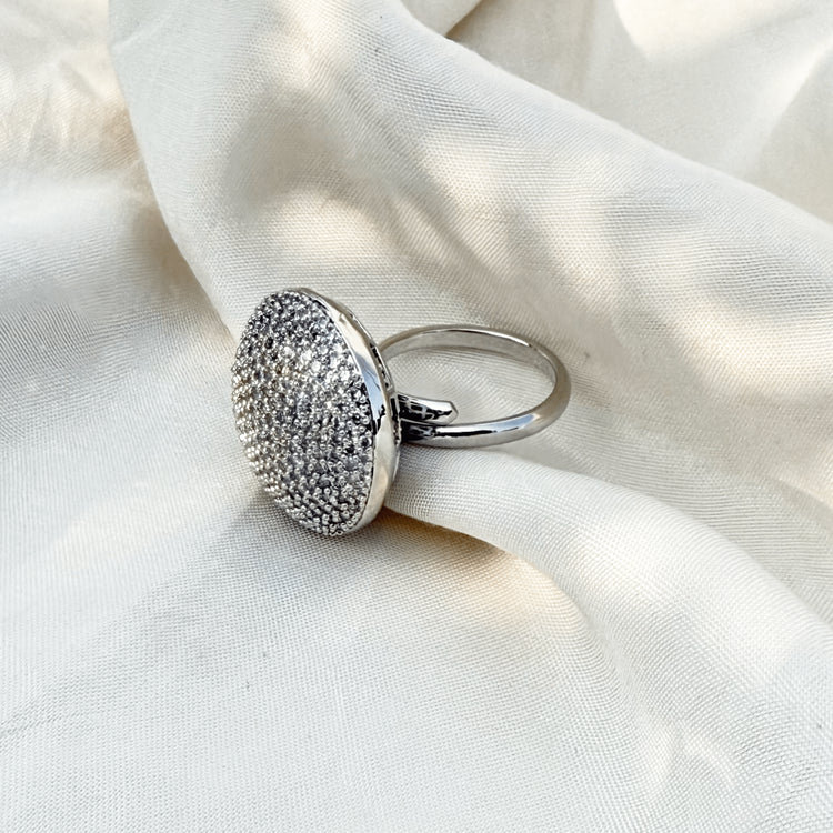 Silver CZ Adjustable Cocktail Ring – Statement Jewelry for Women