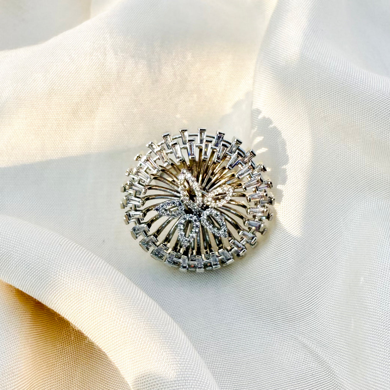 Luxury White Statement Ring – Adjustable Silver Cocktail Engagement Ring for Women