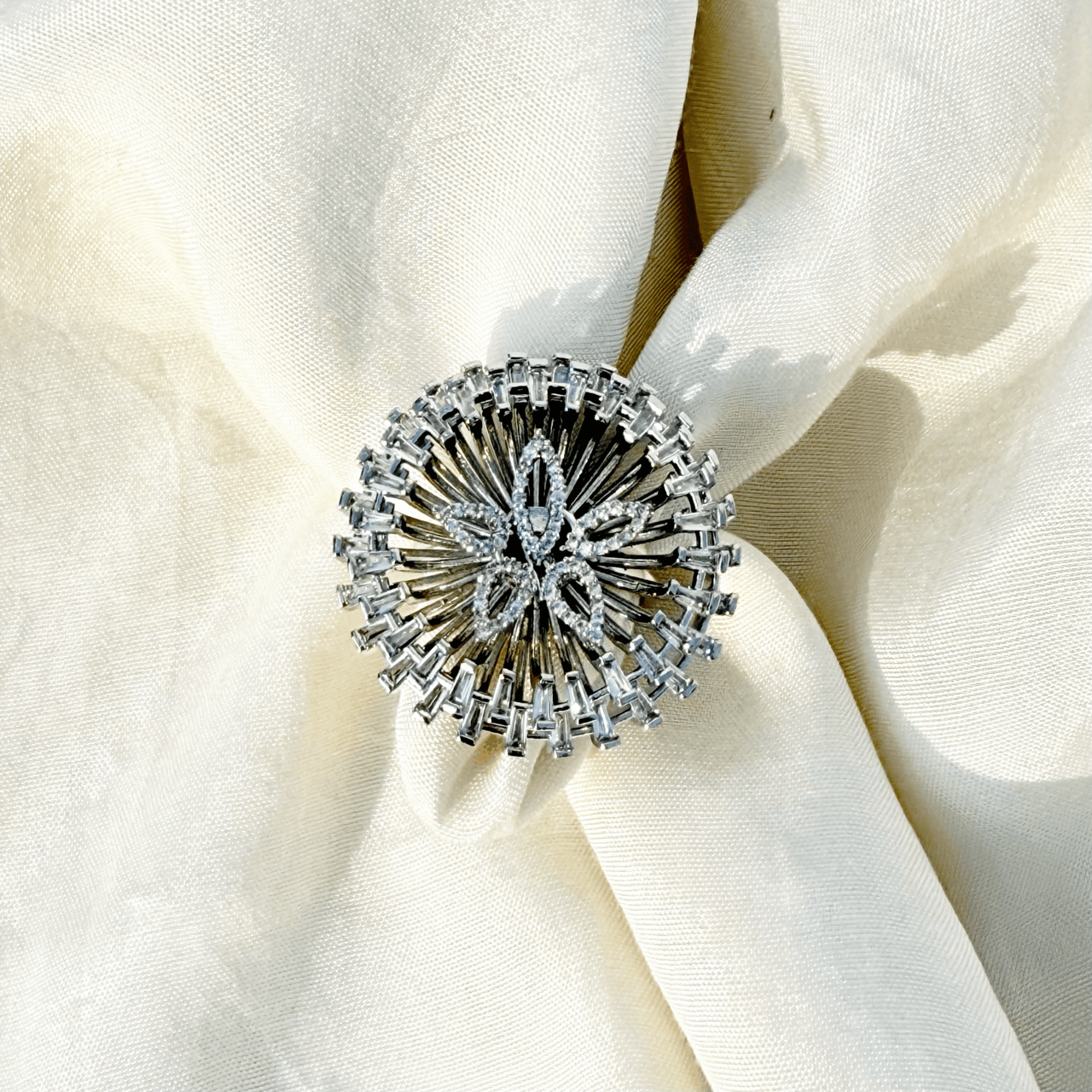 Luxury White Statement Ring – Adjustable Silver Cocktail Engagement Ring for Women