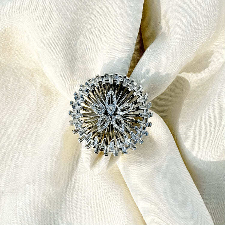 Luxury White Statement Ring – Adjustable Silver Cocktail Engagement Ring for Women