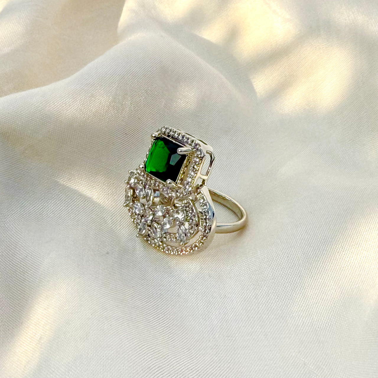 Personalized Emerald Birthstone Ring – Sterling Silver Adjustable Valentine Gift