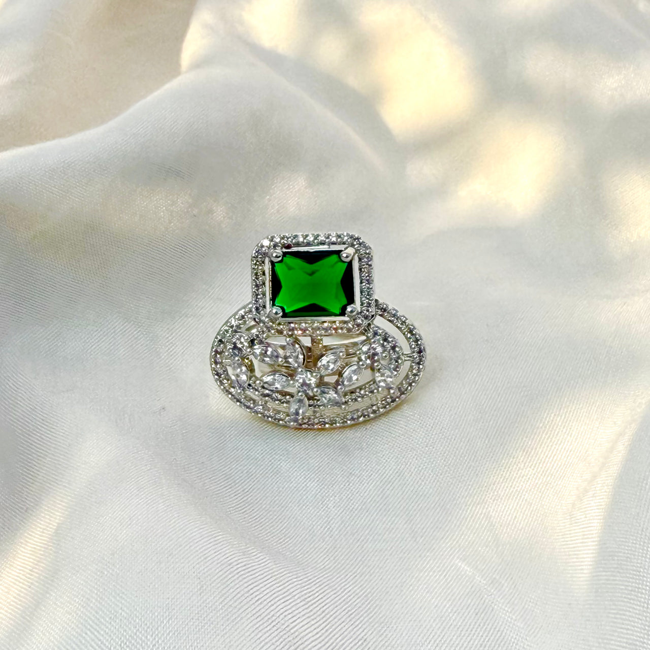 Personalized Emerald Birthstone Ring – Sterling Silver Adjustable Valentine Gift
