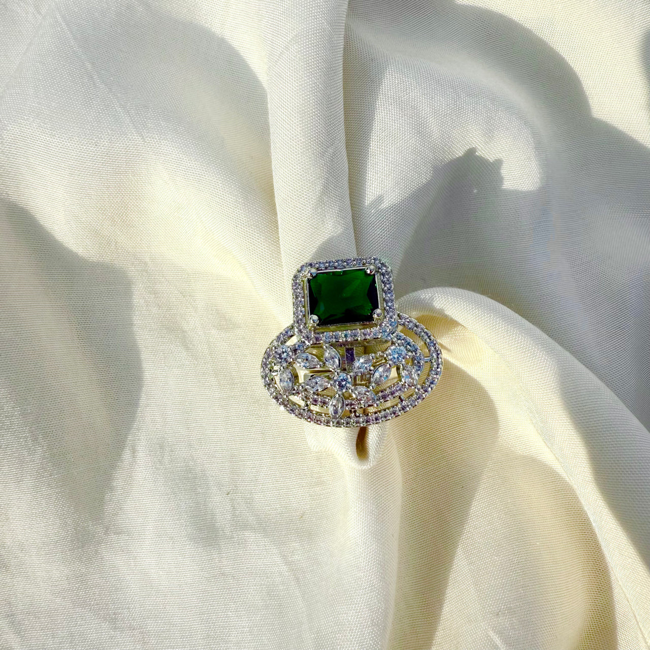 Personalized Emerald Birthstone Ring – Sterling Silver Adjustable Valentine Gift