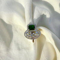 Thumbnail for Personalized Emerald Birthstone Ring – Sterling Silver Adjustable Valentine Gift