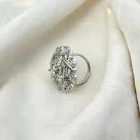 Thumbnail for Modern CZ Floral Statement Ring – Adjustable Silver Jewelry for Women