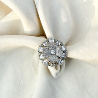 Thumbnail for Elegant White American Diamond Ring – Adjustable Silver CZ Cocktail Ring for Prom