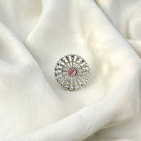 Thumbnail for Adjustable Blush Pink CZ Statement Ring – Silver American Diamond Cocktail Ring