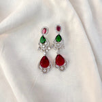 Thumbnail for CZ Droplet Earrings – Ruby Emerald Multicolor Heavy Silver Finish Jewelry