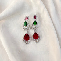 Thumbnail for CZ Droplet Earrings – Ruby Emerald Multicolor Heavy Silver Finish Jewelry