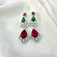 Thumbnail for CZ Droplet Earrings – Ruby Emerald Multicolor Heavy Silver Finish Jewelry