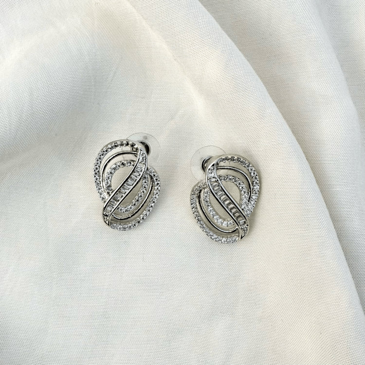 Silver CZ Knot Stud Earrings – Modern Bridal Jewelry for Women