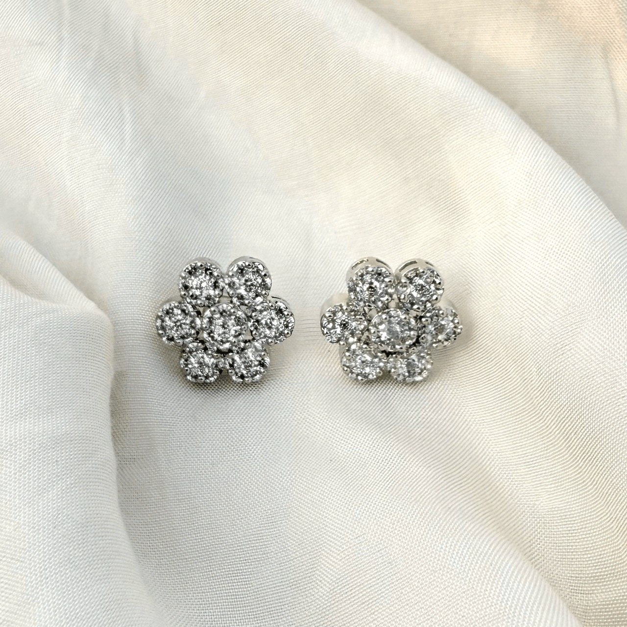 Sparkling CZ Floral Stud Earrings – Bridal & Party Wear Jewelry for Women