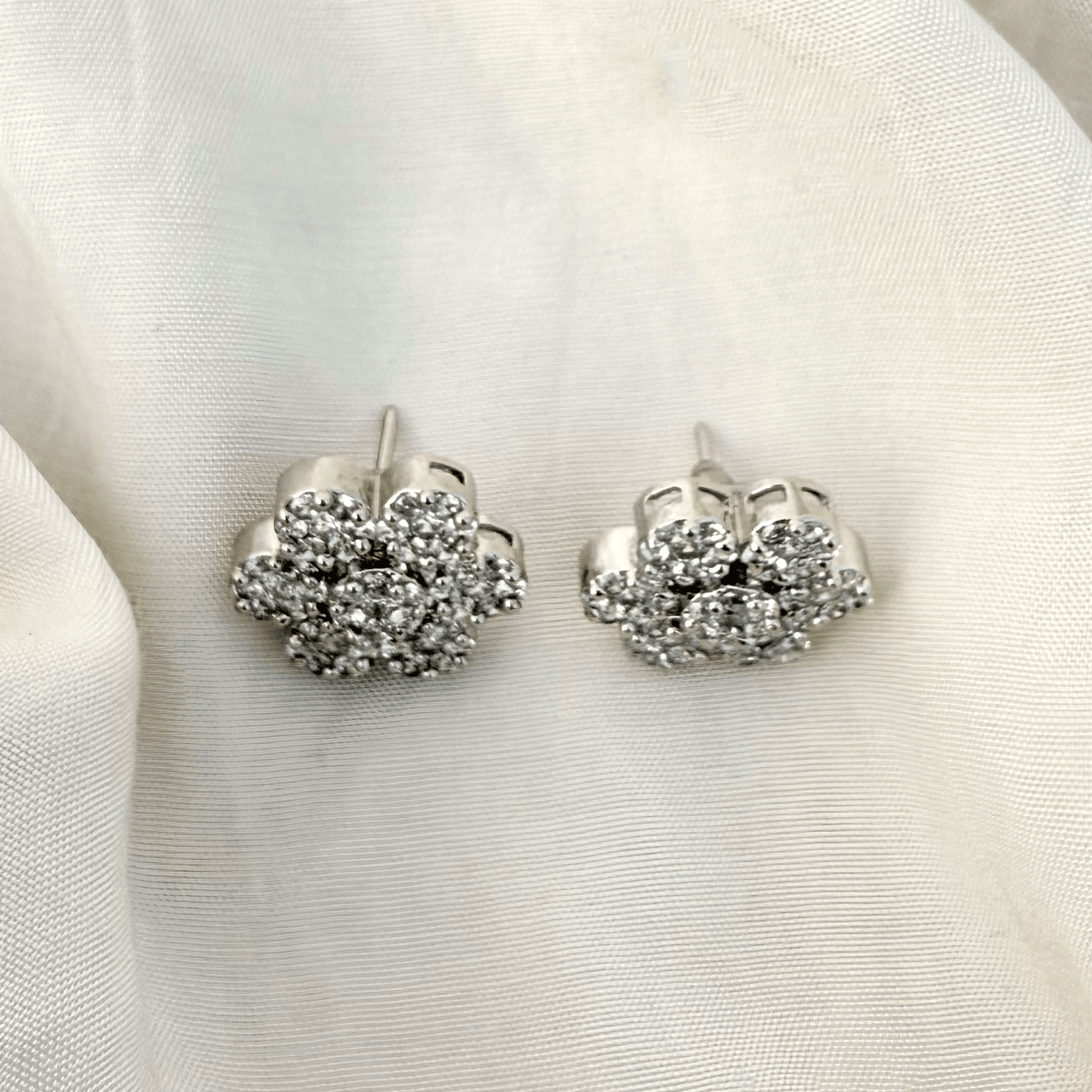Sparkling CZ Floral Stud Earrings – Bridal & Party Wear Jewelry for Women